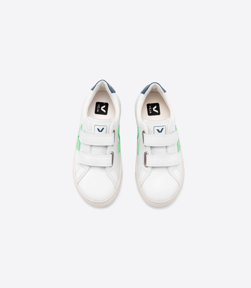 Veja Trainers Kids White/Green - Esplar Velcro Leather - DCHA-08361